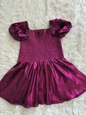 LoveShackFancy Metallic Magenta Puff Sleeve Girls Dress/Top
